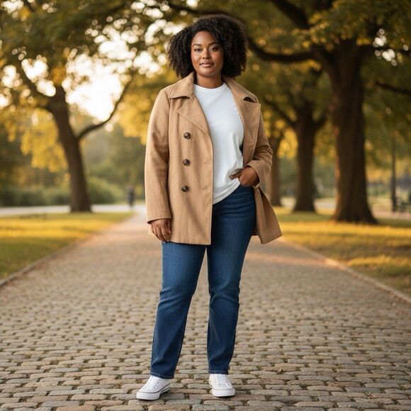 Me Jane Plus Size Tan Winter Double Breasted Peacoat Coat Jacket 3X NWOT - Picture 5 of 5